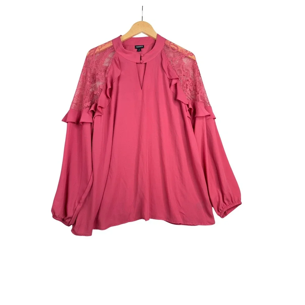 Torrid Georgette Lace Sleeve Top‎ size 2X Pink